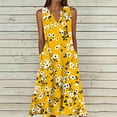 thumbnail image 2 of VBVC Women's Floral V-Neck Maxi Dress,Sleeveless Button Detail Flowy Dress For Women,Ladies Summer A-Line Beach Boho Sundress with Pockets,Yellow,S-5XL, 2 of 6