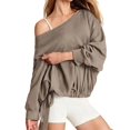 thumbnail image 3 of Women'S Sweatshirts Oversized Off the Shoulder Pullover Tops Casual Long Sleeve Comfy Fall Outfits Khaki S, 3 of 9