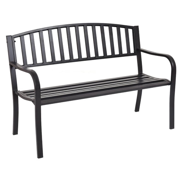 Spaco 50" Outdoor Furniture Patio Park Steel Frame Cast Iron Backrest Bench Loveseats for Garden, Balcony, Poolside, Black