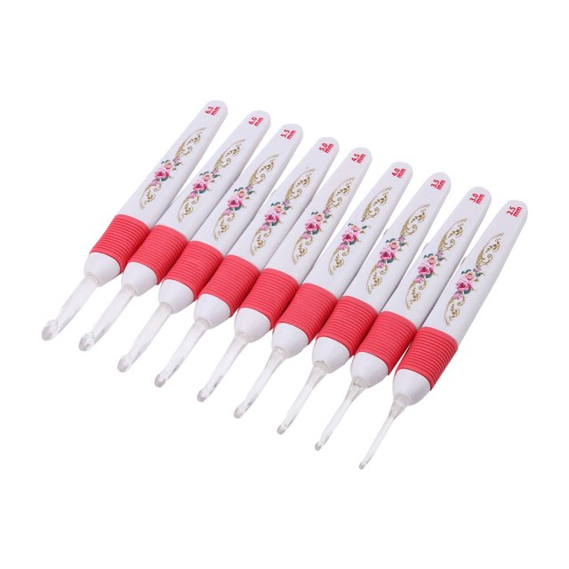 9 Pcs LED Crochet Hooks Set Knitting Smooth Needles Tools Ergonomic Handle Hooks(White handle)
