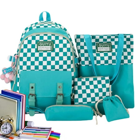 

Fovolat Aesthetic School Bag Set 5 Pieces School Backpack Set Aesthetic School Bags with Pendant Lunch Bag Pencil Case Handbag for Girls clever