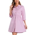 thumbnail image 4 of INSPIRE CHIC Women's Shirt Dress 3/4 Sleeve Button Down Mini Dresses XL Pink Purple, 4 of 5
