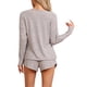 thumbnail image 3 of Conjunto de pijamas para mujer INSPIRE CHIC de manga larga, con cintura elástica, parte superior y pantalones cortos, conjunto de ropa de casa con bolsillos, color púrpura, talla S, 3 of 6