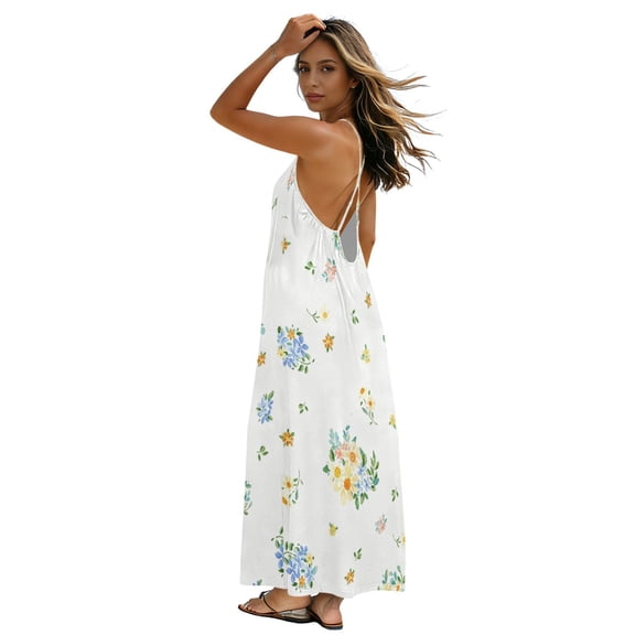 Plus Size Sundress for Women 2026 Flowy Strappy Backless Dress Lightweight Long Dress for Beach Vacation, Pastelfloralprint Design