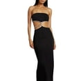 thumbnail image 3 of VISgogo Vestido con hombros descubiertos para mujer, sin mangas, con abertura en la espalda, con abertura en la cadera, ajustado, informal, elegante, ropa de una pieza VISgogo moda, 3 of 6