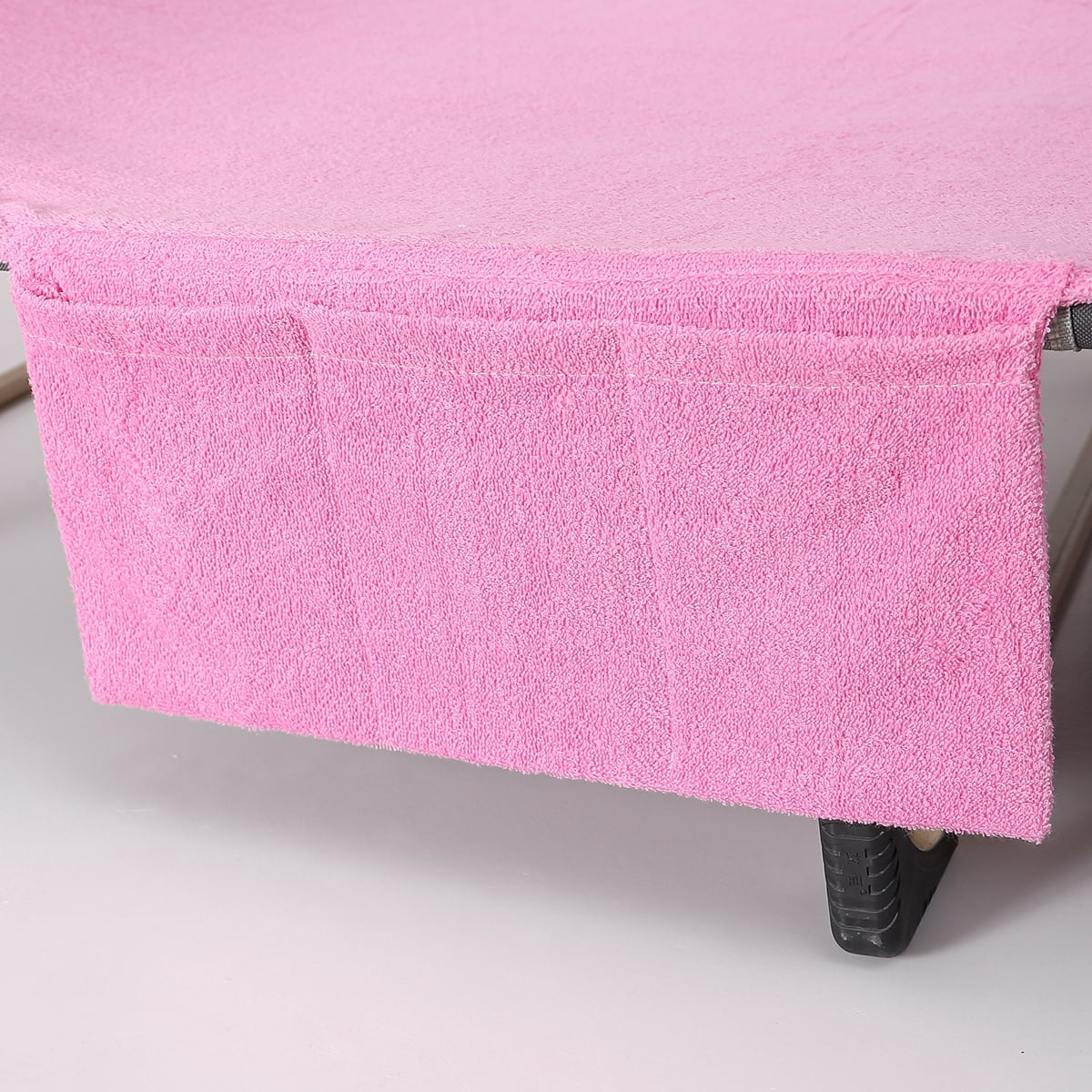 Muka Cotton Beach Pool Lounge Chair Cover Terry Bath Towel with Side Pockets, 29" x 85"-Pink