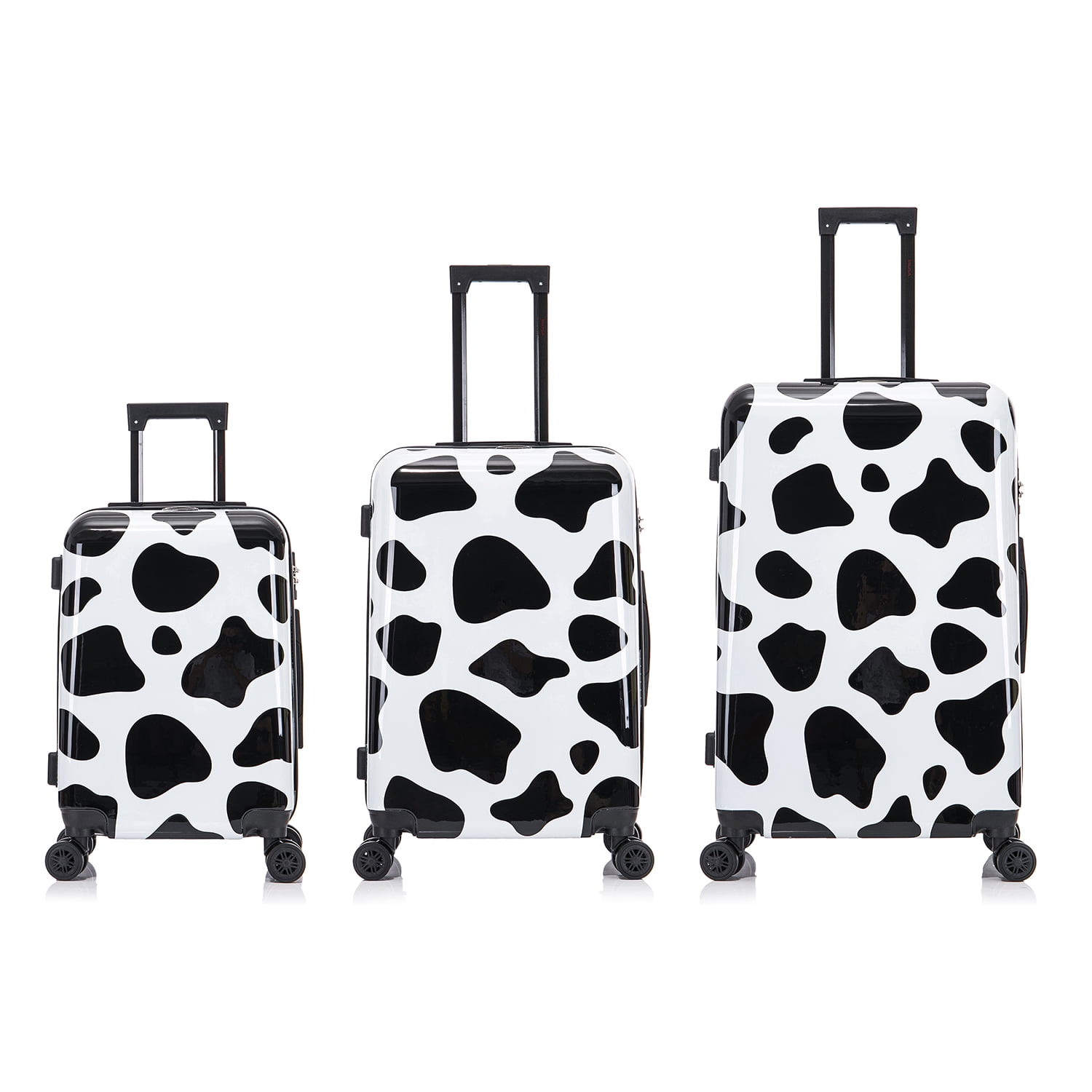 InUSA Print 3-Piece Hardside Luggage Sets with Spinner Wheels, Handle, Trolley, (20"/24"/28"), Cow