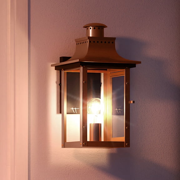 Luxury Antique Outdoor Wall Sconce, 15.30''H x 7.75''W, with French Country Style Elements, Old World Design, Rustic Copper Finish and Clear Glass, UQL1413