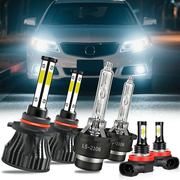 For Acura TSX 2009 2010 2011 2012 2013 2014 9005 LED D2S HID Xenon Headlight bulbs H11 LED Fog Lights 6pcs