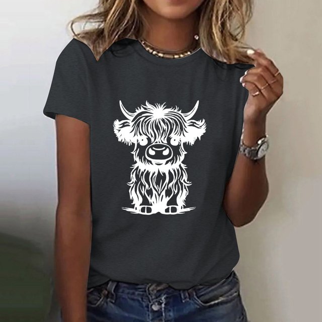 iTNHFP T-Shirts pour Femmes T-Shirts Blancs d'Été pour Femmes Manches Courtes Col Rond Imprimé Graphique Animal Lettre T-Shirt Tunique Décontractée Blouse