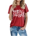thumbnail image 4 of RKSTN Hauts pour Femmes Saint-Valentin Cœur d'Amour Lettres Imprimées Mode Blouse Confortable Hauts Tempérament Couleur Unie Col Rond Manches Courtes Hauts, 4 of 5