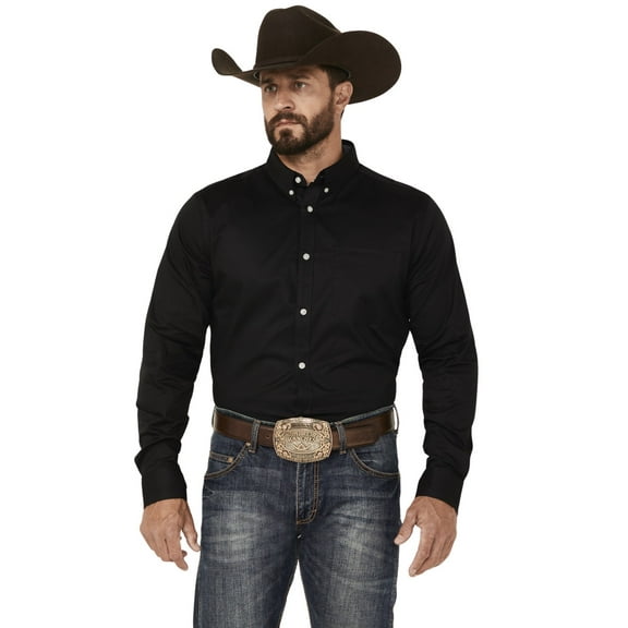 Cody James Men's Basic Twill Long Sleeve Button-Down Performance Western Shirt Black XX- Tall