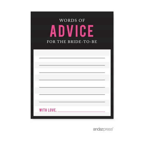 Words of Wisdom - Bride To Be Modern Black and White Stripes Wedding Bridal Shower Game Cards, 20-Pack