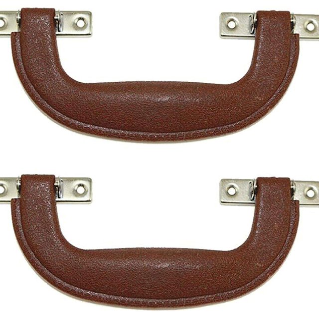 Manija, manija de maleta retro de cuero marrón para equipaje, reemplazo duradero, bolso de bricolaje, manija cosmética Tui para el hogar