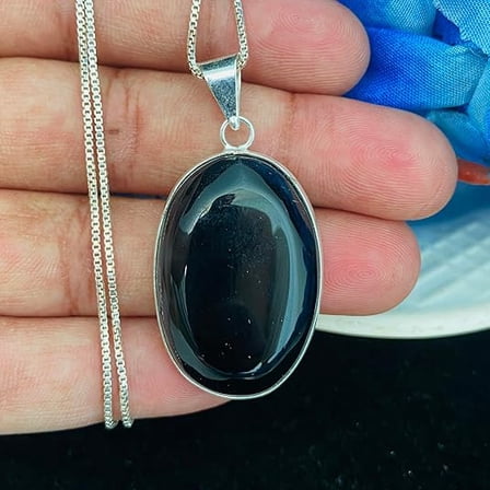 Black Onyx Pendant Gift for Women, Black Onyx Gemstone Necklace, 925 Sterling Silver Necklace With Box Chain, Christmas Gift For Wife/Girlfriend