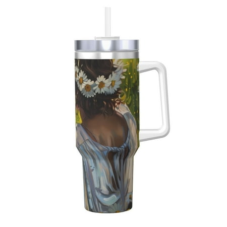 

Gaeub Girl In Field Of Daisies Print Stainless Steel Hot/Cold Coffee Cup 40oz Ice Bully Cup With Handle And Straw Travel Coffee Cup