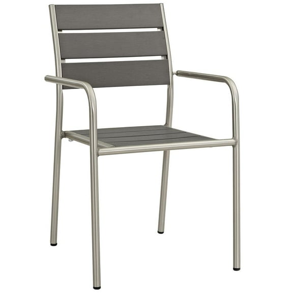 Modway Shore Outdoor Patio Aluminum Dining Rounded Armchair in Silver Gray