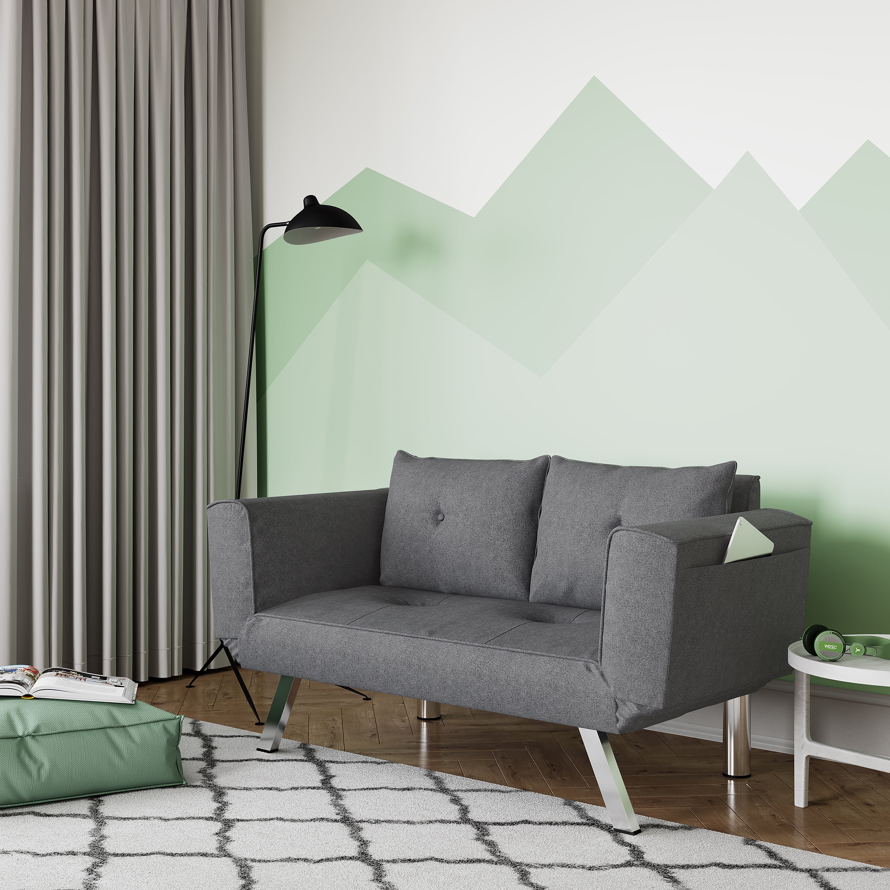 Serta Pacific Modern Loveseat with Sleeper, Gray Fabric