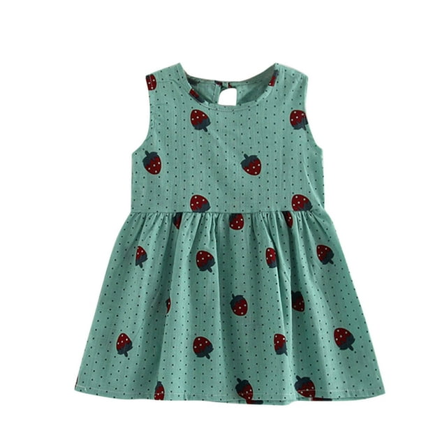 WEIYLL Robes d'Été Filles Tendance 2025 Fraise Sans Manches Enfants Robe Verte Vêtements 5-6 Ans