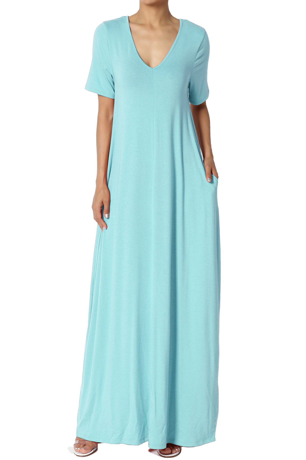 V-Neck Short Sleeve Maxi Dress 