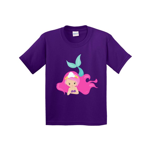 Inktastic Cute Mermaid, Pink Hair, Little Mermaid, Starfish Youth T-Shirt
