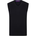 thumbnail image 1 of Henbury - Jersey sin mangas punto fino cuello pico Modelo 12 Gauge hombre caballero (Negro), 1 of 4