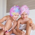 thumbnail image 2 of FacoFaco Pack of 2 Microfiber Hair Towel Wrap for Kids Rapid Drying Turbans for Wet Hair with Button Women & Girls Long, Curly Hair, Pink, 2 of 14