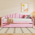 thumbnail image 2 of Harper & Bright Designs Twin size Upholstered Daybed with Trundle, Velvet Sofabed with USB Charging Ports, No Box-spring Needed, Pink, 2 of 12