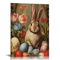 JRXY Bunny Decor French Country Decor, Rabbit Wall Art Rustic Farmhouse Decor, Rustic Wooden Vintage Wall Decor with Frame, Bunny Rabbit Art Poster for Home and Easter Decoration