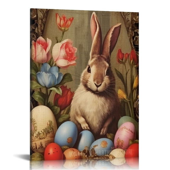 JRXY Bunny Decor French Country Decor, Rabbit Wall Art Rustic Farmhouse Decor, Rustic Wooden Vintage Wall Decor with Frame, Bunny Rabbit Art Poster for Home and Easter Decoration