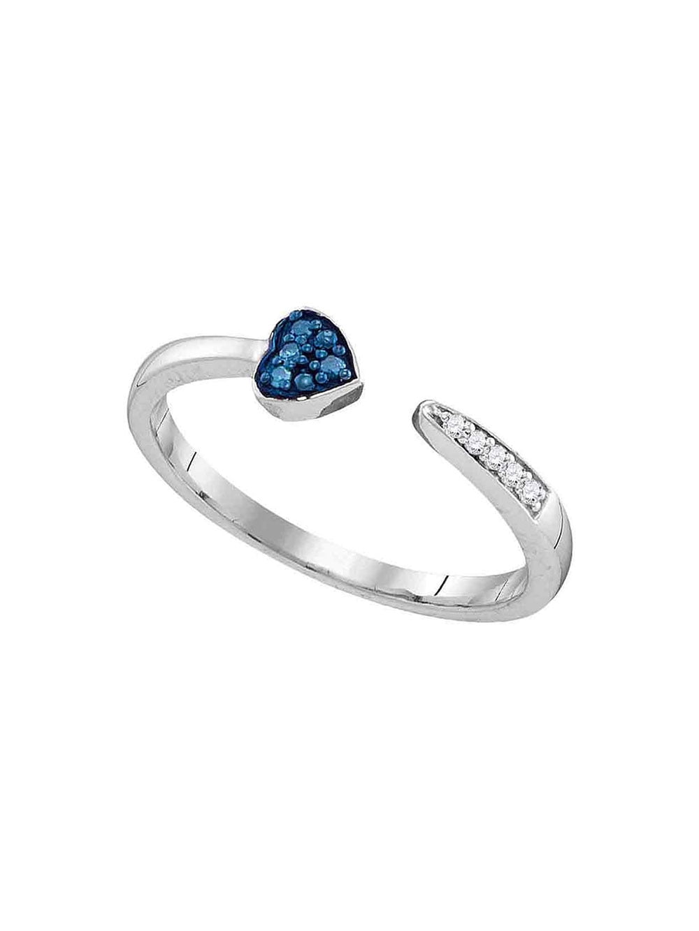 Jewels By Lux Sterling Silver Womens Round Blue Color Enhanced Diamond Bisected Heart Band 1/20 Cttw In Pave Setting I2-I3 clarity; Blue color