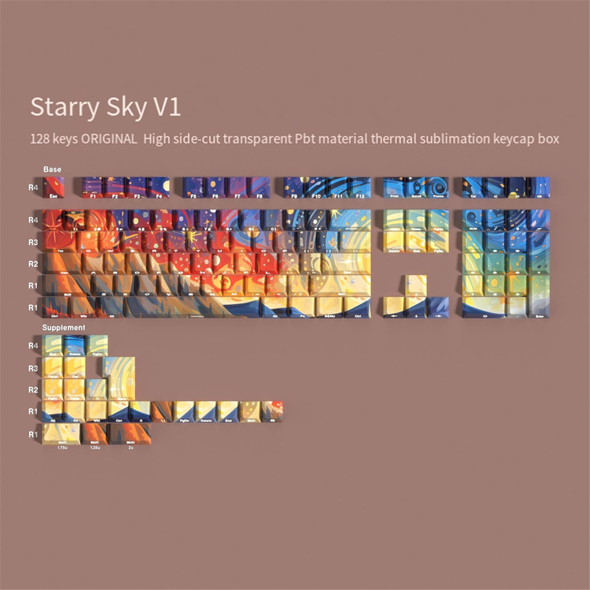 Starry Skys Cherry Keycaps PBT Material Side Letter Dye-Sub Keys Caps for Mechanical Keyboard ISO ANSI Layout A,1set * Keycaps,Starry Sky V1