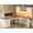 White & Brown, variant on SEDETA L Shaped Desk with Hutch, Farmhouse Computer Desk with Drawers, Sliding Doors, Open Shelves, Corner Home Office Desk with Power Outlets & LED Lights, Wood Writing Desk, Grey