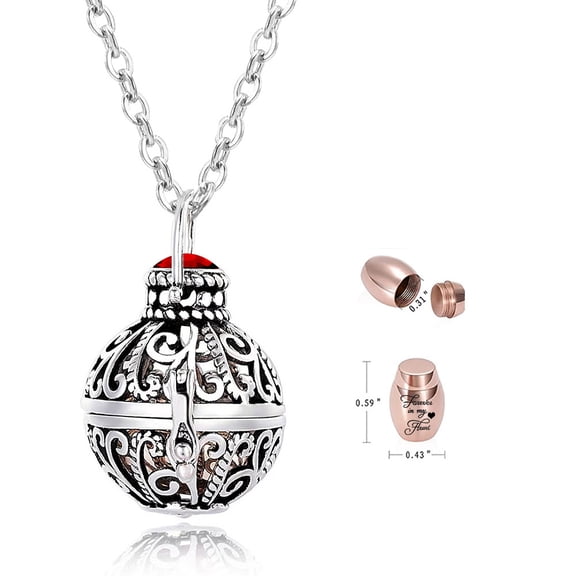 304 Stainless Steel Round Urn Ashes Pendant Necklace Rhinestone Memorial Jewelry for Men Women Red 21.65 inch(55cm)