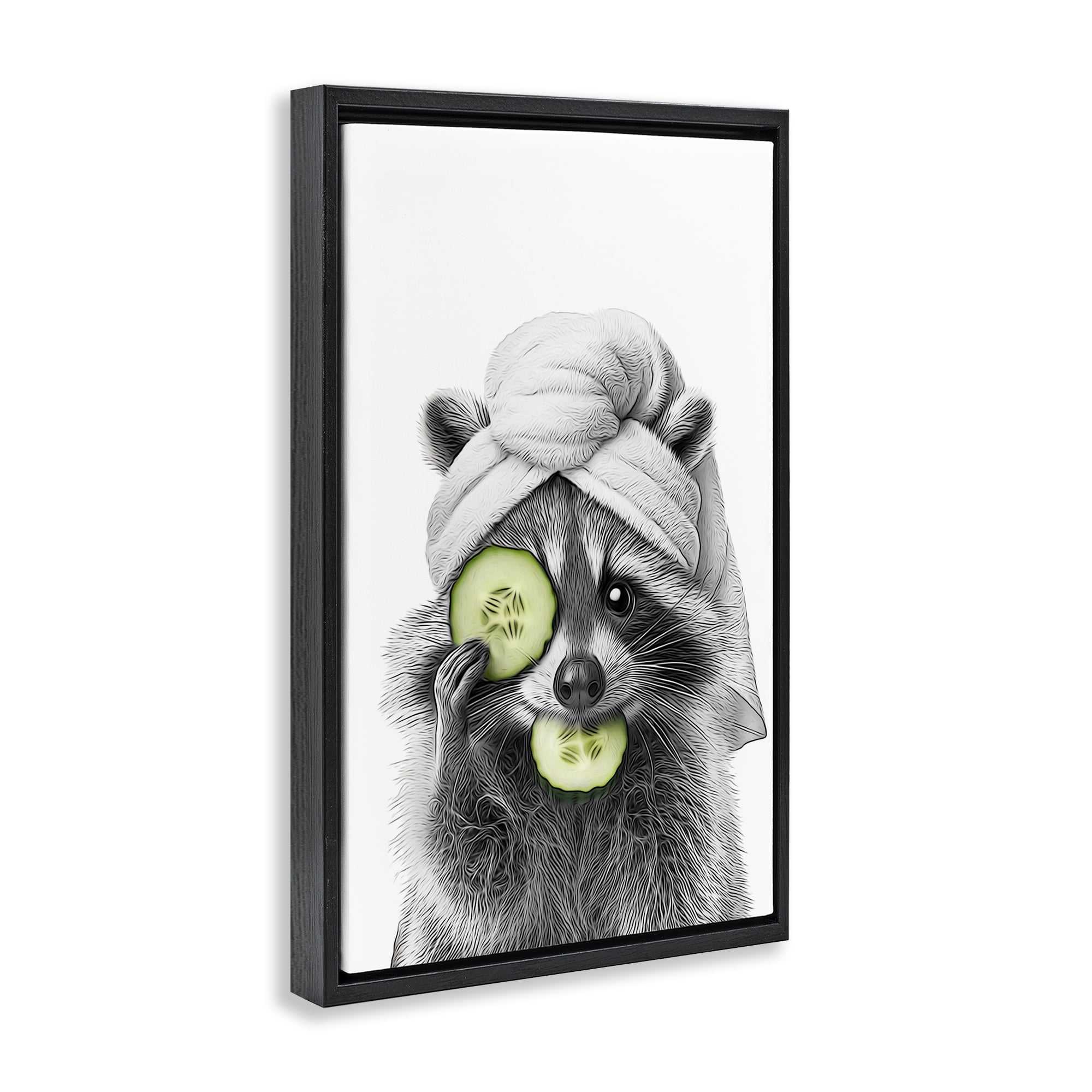 Stupell Industries Raccoon Spa Day Typography Painting Black Floater Framed Canvas Art Print Wall Art, 17 x 25
