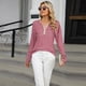 thumbnail image 4 of Camiseta de rayas de bloqueo de color elegante para mujer, Tops de empalme de botones con cuello en V, camisetas de manga larga informales para mujer, primavera y otoño, 4 of 5