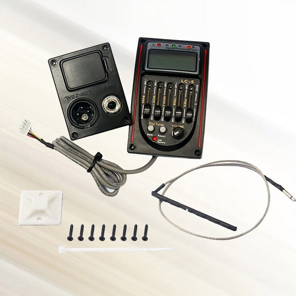 GOOHOCHY LC-5 5-Band Guitar Pickup Auto Manual Tuning Tuner Guitar Preamp Equalizer Red Piezo Pickup without Battery LC05A (Black)