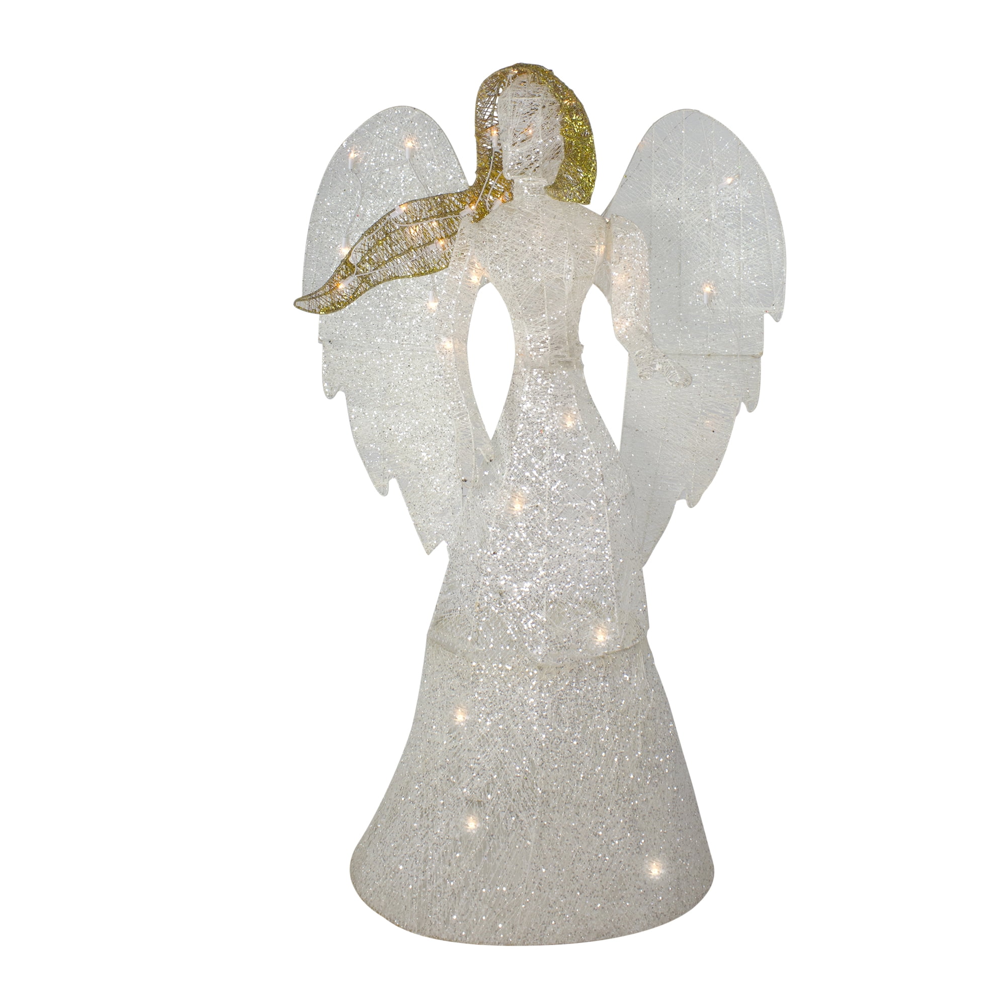 48" LED Lighted White and Gold Glittered Angel Christmas Outdoor