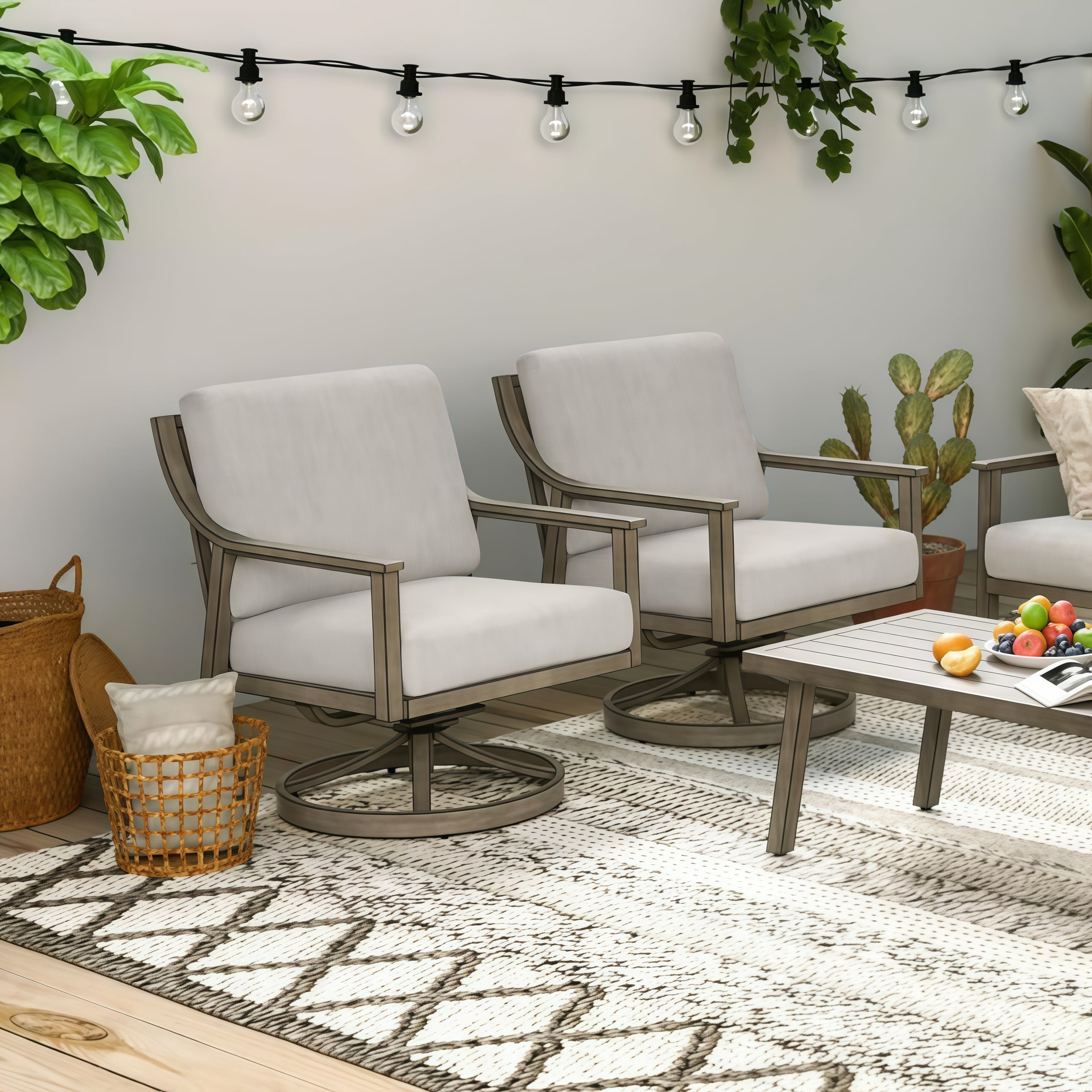 T-Patio Aluminum Outdoor Swivel Lounge Chairs, Patio Furniture Armchair, Grey, Set of 1