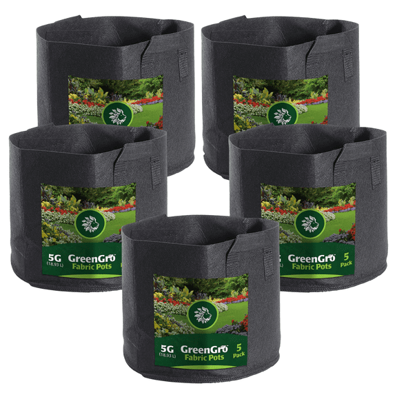 Non-Woven Fabric Grow Bags 5 Gallon Capacity - 5 Pack by GreenGro Biologicals
