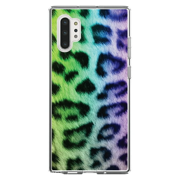 DistinctInk Clear Shockproof Hybrid Case for Galaxy Note 10 PLUS (6.8" Screen) - TPU Bumper, Acrylic Back, Tempered Glass Screen Protector - Rainbow Leopard Cheetah Fur Print