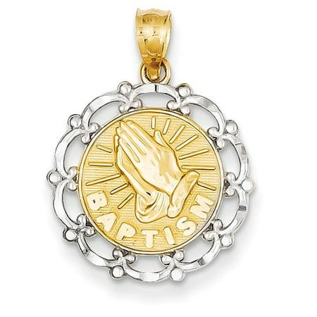 14k Yellow Gold Rhodium Plated Baptism Pendant