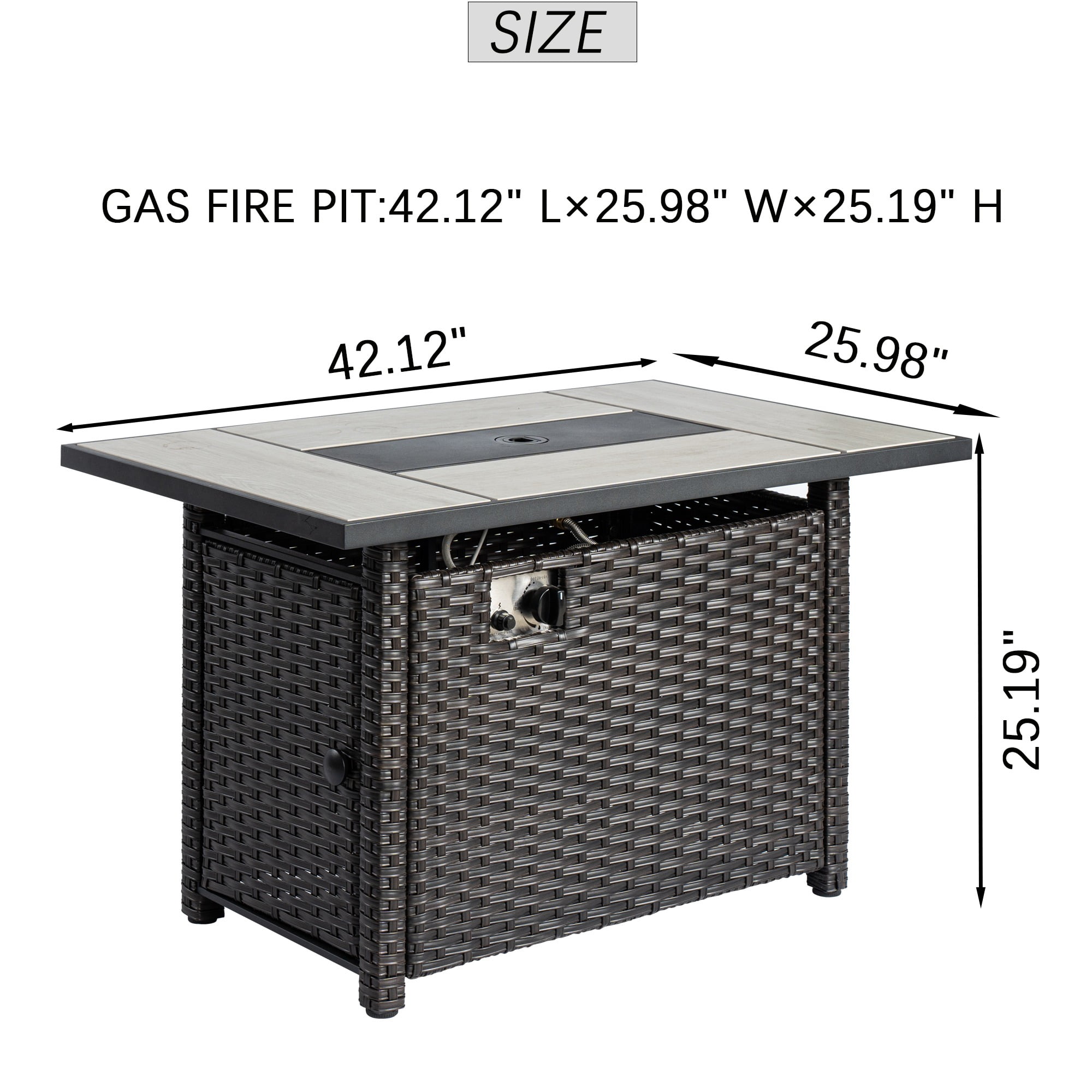 Ovios Outdoor Wicker Propane Fire Pit Table 42-Inch 50,000 BTU Flame Gas Fire Pits for Patio with Waterproof Cover & Lid Rectangle