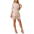 thumbnail image 4 of INSPIRE CHIC Women's Floral Long Sleeve Mini Dress Smocked Neck Ruffle Trim Chiffon Casual Dress Pink L, 4 of 6
