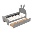 thumbnail image 2 of Velvet Platform Bed with Rabbit-Shaped Headboard, with Drawers, with Bed-End Storage Pocket Grey, 2 of 5