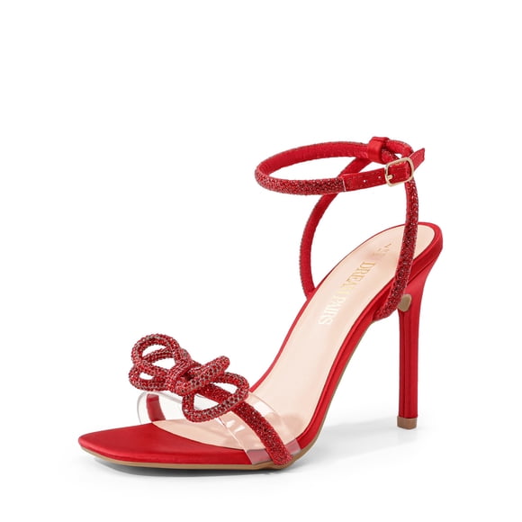 DREAM PAIRS Tacones de Cristal Brielle para Mujer en Satén Rojo de 10 cm
