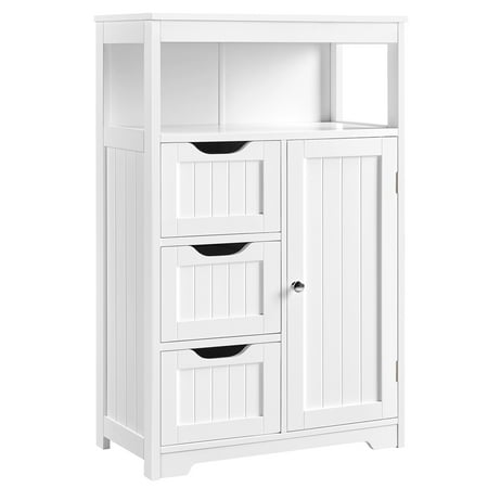 Yaheetech Bathroom Floor Cabinet MDF Wooden Storage Organizer with Drawers Multiple Tiers Shelves Storage, White