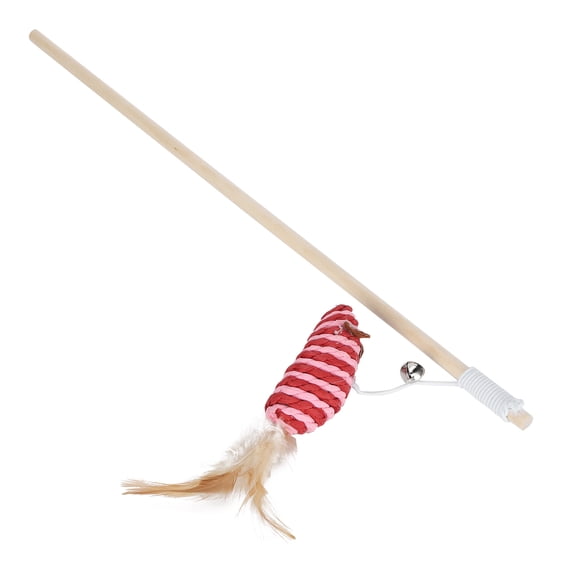 NFTIGB Pet Cat Wooden Teaser Wand Toy Stick Pole with Feather Bell Mouse Interactive Toys for Kittens and Adult Cats, Multicolor, 15.7 inches / 40 cm