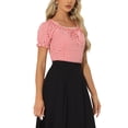 thumbnail image 4 of BLUSA DE CUADROS GINGHAM PARA MUJER CON VOLANTES EN EL CUELLO REDONDO Y MANGA PUFF L ROJO, 4 of 6