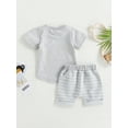 thumbnail image 4 of aturustex 2Pcs Toddler Boy Clothes Set 0M 6M 12M 18M 24M 3T 4T Summer Short Sleeve Crew T Shirt Tops with Striped Shorts Infant Boy Casual Outfits, 4 of 8